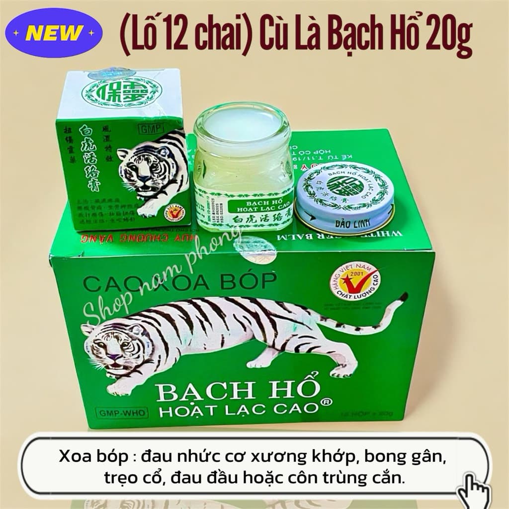 (Lố 12 Chai) Cù Là Bạch Hổ (Cao Xoa Bóp) Bảo Linh 20g - Xoa nhức mỏi,côn trùng cắn