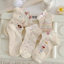 SET 10 Đôi Tất Cổ Thấp Họa Tiết Dễ Thương Cún Gấu Thỏ Chấm Bi Cho Nữ - Phong Cách Xinh Xắn 5