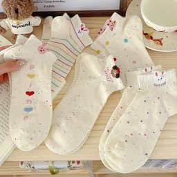 SET 10 Đôi Tất Cổ Thấp Họa Tiết Dễ Thương Cún Gấu Thỏ Chấm Bi Cho Nữ - Phong Cách Xinh Xắn 6