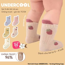 Set 5 Đôi Tất Trẻ Em Chống Trượt UNDERCOOL Combo 5 đôi Vớ Cổ Cao Giữ Ấm Cotton Cho Bé 0-4 Tuổi TC134 5
