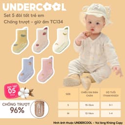 Set 5 Đôi Tất Trẻ Em Chống Trượt UNDERCOOL Combo 5 đôi Vớ Cổ Cao Giữ Ấm Cotton Cho Bé 0-4 Tuổi TC134 3