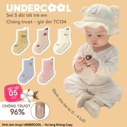 Set 5 Đôi Tất Trẻ Em Chống Trượt UNDERCOOL Combo 5 đôi Vớ Cổ Cao Giữ Ấm Cotton Cho Bé 0-4 Tuổi TC134 2
