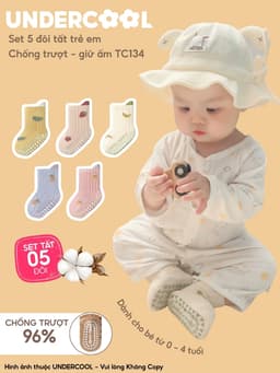 Set 5 Đôi Tất Trẻ Em Chống Trượt UNDERCOOL Combo 5 đôi Vớ Cổ Cao Giữ Ấm Cotton Cho Bé 0-4 Tuổi TC134 11