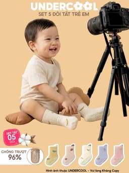 Set 5 Đôi Tất Trẻ Em Chống Trượt UNDERCOOL Combo 5 đôi Vớ Cổ Cao Giữ Ấm Cotton Cho Bé 0-4 Tuổi TC134 13