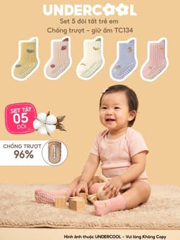 Set 5 Đôi Tất Trẻ Em Chống Trượt UNDERCOOL Combo 5 đôi Vớ Cổ Cao Giữ Ấm Cotton Cho Bé 0-4 Tuổi TC134 10