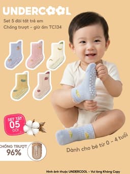 Set 5 Đôi Tất Trẻ Em Chống Trượt UNDERCOOL Combo 5 đôi Vớ Cổ Cao Giữ Ấm Cotton Cho Bé 0-4 Tuổi TC134 15