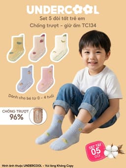 Set 5 Đôi Tất Trẻ Em Chống Trượt UNDERCOOL Combo 5 đôi Vớ Cổ Cao Giữ Ấm Cotton Cho Bé 0-4 Tuổi TC134 18