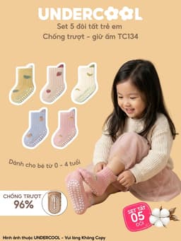 Set 5 Đôi Tất Trẻ Em Chống Trượt UNDERCOOL Combo 5 đôi Vớ Cổ Cao Giữ Ấm Cotton Cho Bé 0-4 Tuổi TC134 17