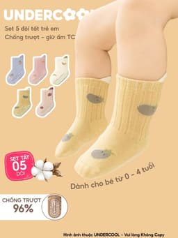 Set 5 Đôi Tất Trẻ Em Chống Trượt UNDERCOOL Combo 5 đôi Vớ Cổ Cao Giữ Ấm Cotton Cho Bé 0-4 Tuổi TC134 16
