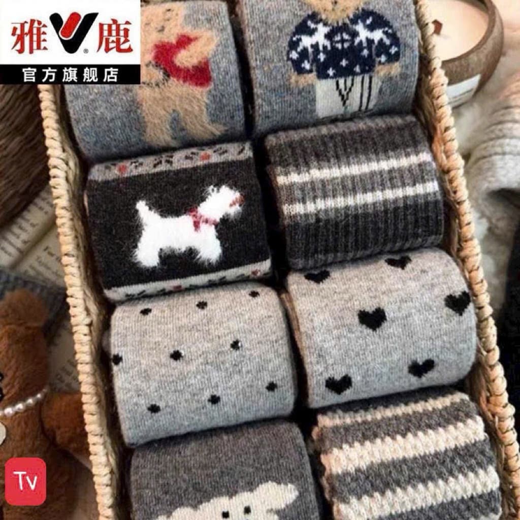 SET 8 ĐÔI TẤT IN CÚN TÔNG GHI CỔ CAO DỄ THƯƠNG ẤM MÙA ĐÔNG NHÀ TH