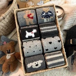 SET 8 ĐÔI TẤT IN CÚN TÔNG GHI CỔ CAO DỄ THƯƠNG ẤM MÙA ĐÔNG NHÀ TH 5