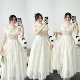Váy Maxi Ren Màu Kem Xukadress – Đi Tiệc/Chụp Ảnh – Form xoè Đẹp – Sang Trọng, Váy Dự Tiệc, Váy du lịch Dài Thướt Tha 3
