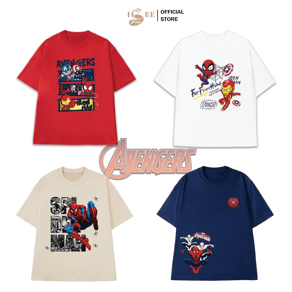 Áo thun bé trai AVENGERS form rộng ISEE VN, áo spider man chất cotton 4c premium thấm hút, chất vải dày dặn - ISTH01