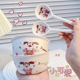 Sét Bộ 2 Bát Ăn Cơm Gốm Sứ Kèm 2 Thìa. Bộ 2 Bát Và 2 Thìa Được In Hình Họa Tiết Xinh Sắn Và Dễ Thương 7