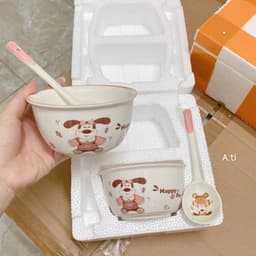 Sét Bộ 2 Bát Ăn Cơm Gốm Sứ Kèm 2 Thìa. Bộ 2 Bát Và 2 Thìa Được In Hình Họa Tiết Xinh Sắn Và Dễ Thương 8
