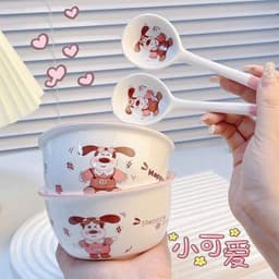 Sét Bộ 2 Bát Ăn Cơm Gốm Sứ Kèm 2 Thìa. Bộ 2 Bát Và 2 Thìa Được In Hình Họa Tiết Xinh Sắn Và Dễ Thương 6