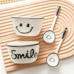 Sét Bộ 2 Bát Ăn Cơm Gốm Sứ Kèm 2 Thìa. Bộ 2 Bát Và 2 Thìa Được In Hình Họa Tiết Xinh Sắn Và Dễ Thương 4