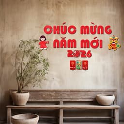Set decor Chữ Gỗ trang trí tết độc đáo kèm băng dính sẵn, trang trí tết Bính ngọ 2026, decor nhà cửa hàng quán 8