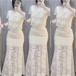 Xukadress_ Set Ren Đuôi Cá Màu Kem • Set Áo + Váy Ren Sang Trọng • Form Ôm Tôn Dáng – Dự Tiệc, Đi Chơi, Chụp Ảnh 3