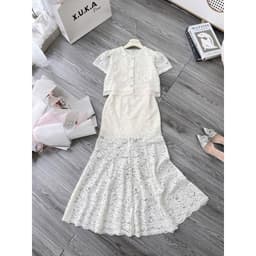 Xukadress_ Set Ren Đuôi Cá Màu Kem • Set Áo + Váy Ren Sang Trọng • Form Ôm Tôn Dáng – Dự Tiệc, Đi Chơi, Chụp Ảnh 5