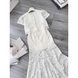 Xukadress_ Set Ren Đuôi Cá Màu Kem • Set Áo + Váy Ren Sang Trọng • Form Ôm Tôn Dáng – Dự Tiệc, Đi Chơi, Chụp Ảnh 6