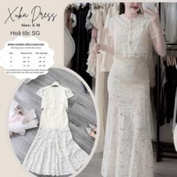 Xukadress_ Set Ren Đuôi Cá Màu Kem • Set Áo + Váy Ren Sang Trọng • Form Ôm Tôn Dáng – Dự Tiệc, Đi Chơi, Chụp Ảnh 2