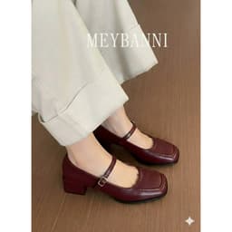 Giày Cao Gót MEYBANNI Mũi Vuông Quai Ngang Đế Cao 4cm Thanh Lịch - D909 4