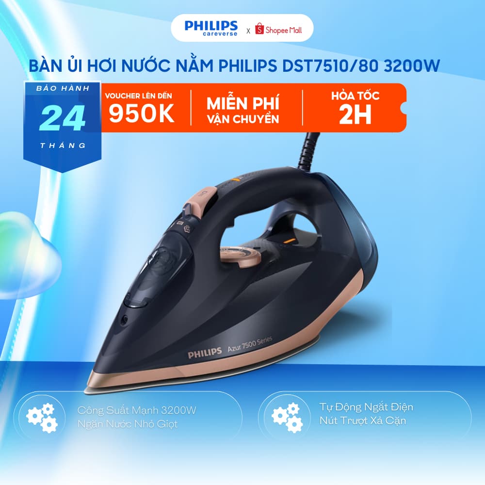 Bàn Ủi Hơi Nước Philips DST7510/80 3200W -  Công Suất Mạnh, Trượt Xả Cặn, Tự Ngắt Khi Quá Nhiệt