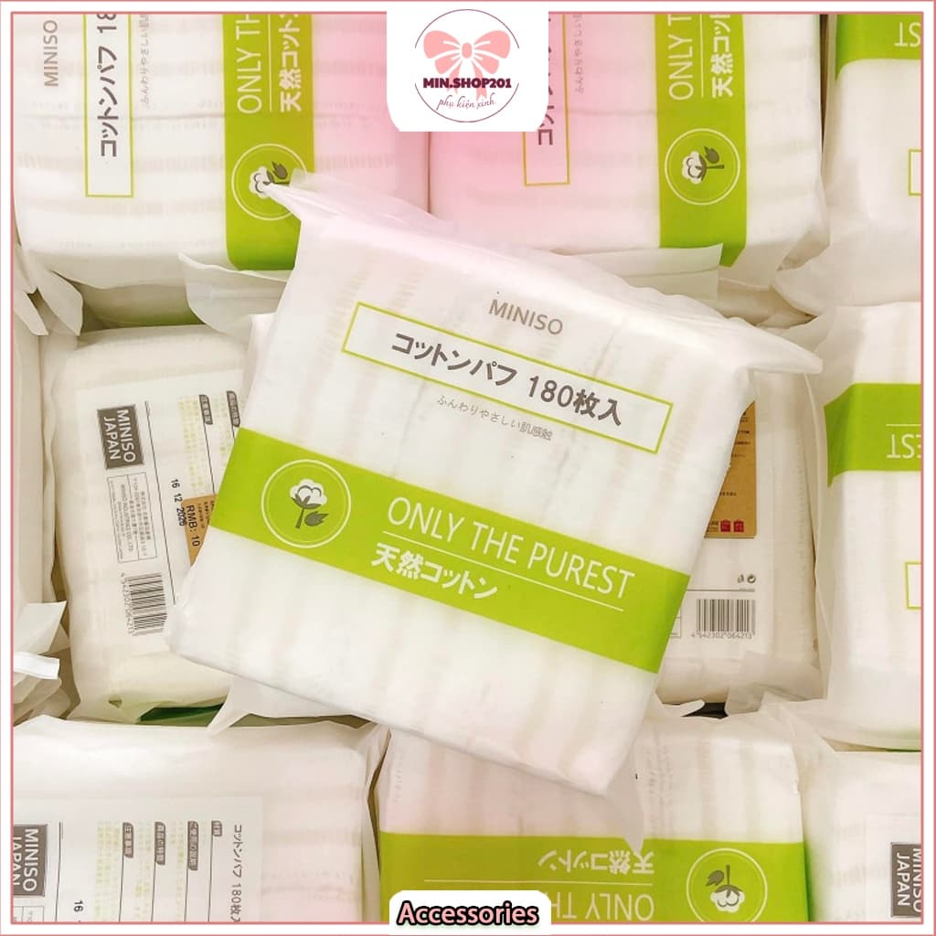 Bông tẩy trang Miniso gói 180 miếng dày dặn mềm mịn