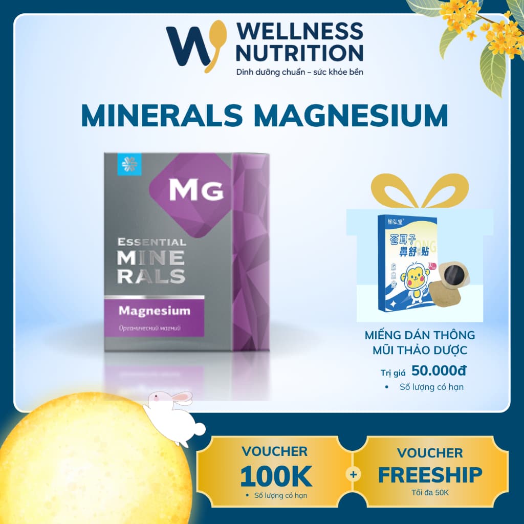 Thực phẩm bổ sung Essential Minerals Magnesium giúp giảm căng thẳng và ngủ ngon, hộp 60 viên