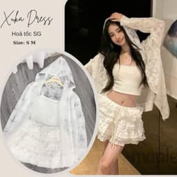 Xukadress_SET 3 MON:  ÁO KHOÁC TRẮNG + Áo 2S + CVAY TẦNG, set đồ dễ thương, set đồ cá tính, set trắng sang chảnh 2