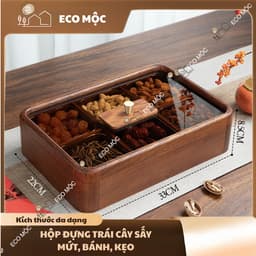 Khay Gỗ Đựng Bánh Mứt Cao Cấp Hộp Gỗ Óc Chó Tự Nhiên Nắp Kính Trưng Bày Bàn Trà Sang Trọng 4