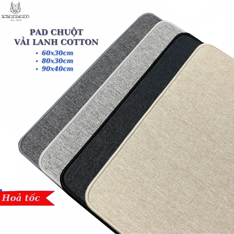 Pad chuột, Lót chuột, thảm trải bàn vải lanh cotton cao cấp dày dặn, kích thước lớn