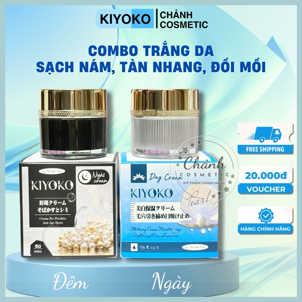 Combo Kem Kiyoko Trắng Da, Sạch Nám, Tàn Nhang, Đồi Mồi, Giữ Ẩm, Se Khít Chân Lông, Chống Nắng 15gam