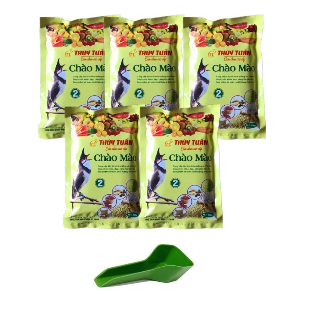 Combo 5 Gói Cám Chào Mào 2 Thúy Tuấn 200Gr Giúp Chim Căng Lửa Chính Hãng Tặng Xúc Cám Nhựa