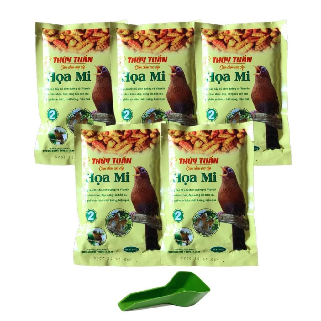 Combo 5 Gói Họa Mi 2 Thúy Tuấn 200Gr Giúp Chim Căng Lửa Chính Hãng Tặng Xúc Cám Nhựa