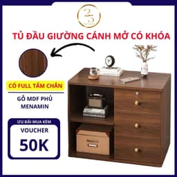 Tủ đa năng gỗ MDF phủ melamine, có khóa, màu gỗ sậm, hiện đại và sang trọng cho đầu giường. 3