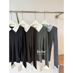 𝑨𝒏𝒏 𝑺𝒕𝒖𝒅𝒊𝒐 x 𝐐𝐂𝐂𝐂] Áo Len Nữ Dài Tay Cổ Polo Phối Tay, Áo Len Cổ Bẻ Tay Dài Form Ôm Phong Cách Hàn Quốc 3