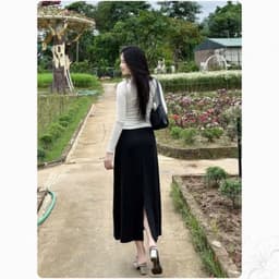 Chân Váy Midi Chữ A Vải Len Lông Thỏ Dáng Dài 88cm Xẻ Sau Cạp Chun Basic Dễ Mặc Phong Cách Đi Làm Đi Chơi 3