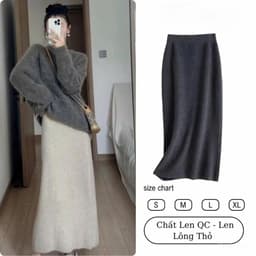 Chân Váy Midi Chữ A Vải Len Lông Thỏ Dáng Dài 88cm Xẻ Sau Cạp Chun Basic Dễ Mặc Phong Cách Đi Làm Đi Chơi 1