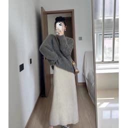 Chân Váy Midi Chữ A Vải Len Lông Thỏ Dáng Dài 88cm Xẻ Sau Cạp Chun Basic Dễ Mặc Phong Cách Đi Làm Đi Chơi 6