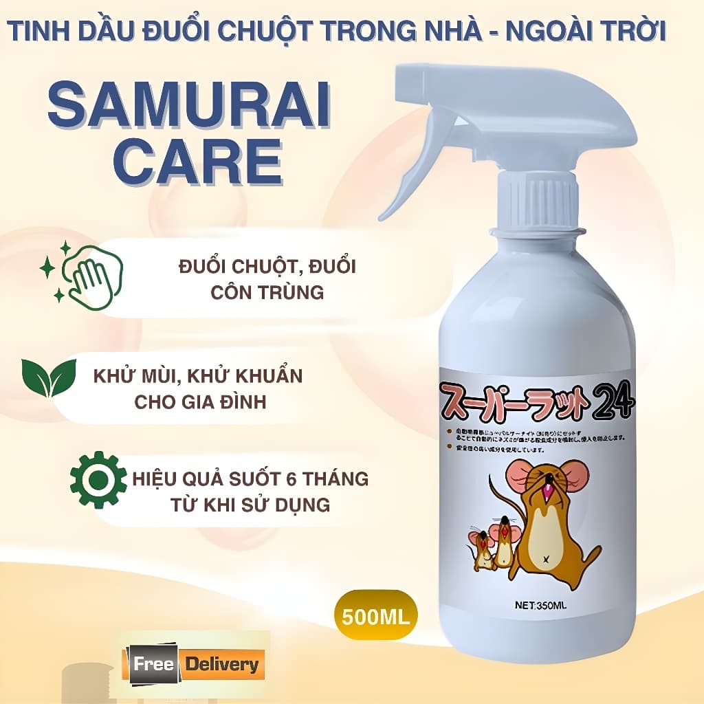Xịt Đuổi Chuột Thảo Mộc SAMURAI CARE 350ml –  An Toàn, Đuổi Chuột Hiệu Quả Không Độc Hại
