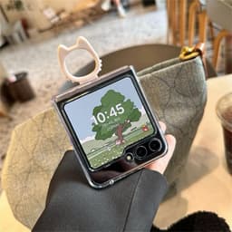 [CÓ SẴN] Ốp ZFLIP 7 - Z FLIP 6 - Z FLIP5 - FLIP4 5G trong suốt nhựa cứng viền nút kèm móc ring giữa hình mèo dễ thương 2