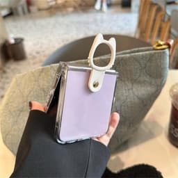 [CÓ SẴN] Ốp ZFLIP 7 - Z FLIP 6 - Z FLIP5 - FLIP4 5G trong suốt nhựa cứng viền nút kèm móc ring giữa hình mèo dễ thương 3