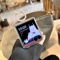 [CÓ SẴN] Ốp ZFLIP 7 - Z FLIP 6 - Z FLIP5 - FLIP4 5G trong suốt nhựa cứng viền nút kèm móc ring giữa hình mèo dễ thương 5