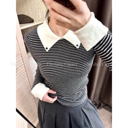 𝑨𝒏𝒏 𝑺𝒕𝒖𝒅𝒊𝒐 x 𝐐𝐂𝐂𝐂] Áo Len Nữ Dài Tay Cổ Polo Phối Tay, Áo Len Cổ Bẻ Tay Dài Form Ôm Phong Cách Hàn Quốc 8