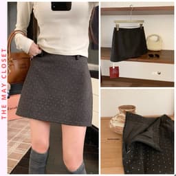 [𝑻𝒉𝒆𝑴𝒂𝒚 x 𝐖𝐆𝐖𝐄] Chân Váy Dạ Chữ A Dáng Ngắn Chấm Bi WG.WE 8130, Chân Váy Mini Nữ Cạp Cao Ôm Dáng 1