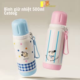 Bình giữ nhiệt cho bé hình thú dogcat 500ml inox 316 có nắp làm cốc, bình nước cho trẻ em giữ nhiệt 12h B055 1
