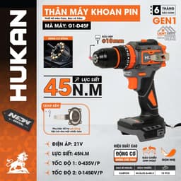 Máy khoan pin HUKAN G1-D45F, Lực siết 45Nm, 3 Chức năng - Đầu Autolock 10mm - Không chổi than 1