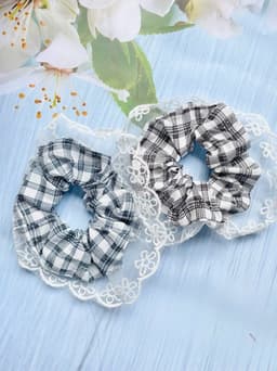 Scrunchie Cột Tóc Nữ Phong Cách Hàn Quốc, Ren Chấm Bi, Dây Cao Su,cột tóc nữ thời trang Hàn Quốc 9